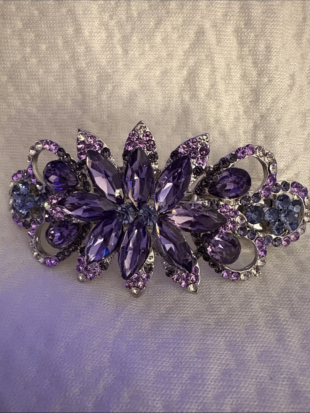Purple Crystal Floral Barrette